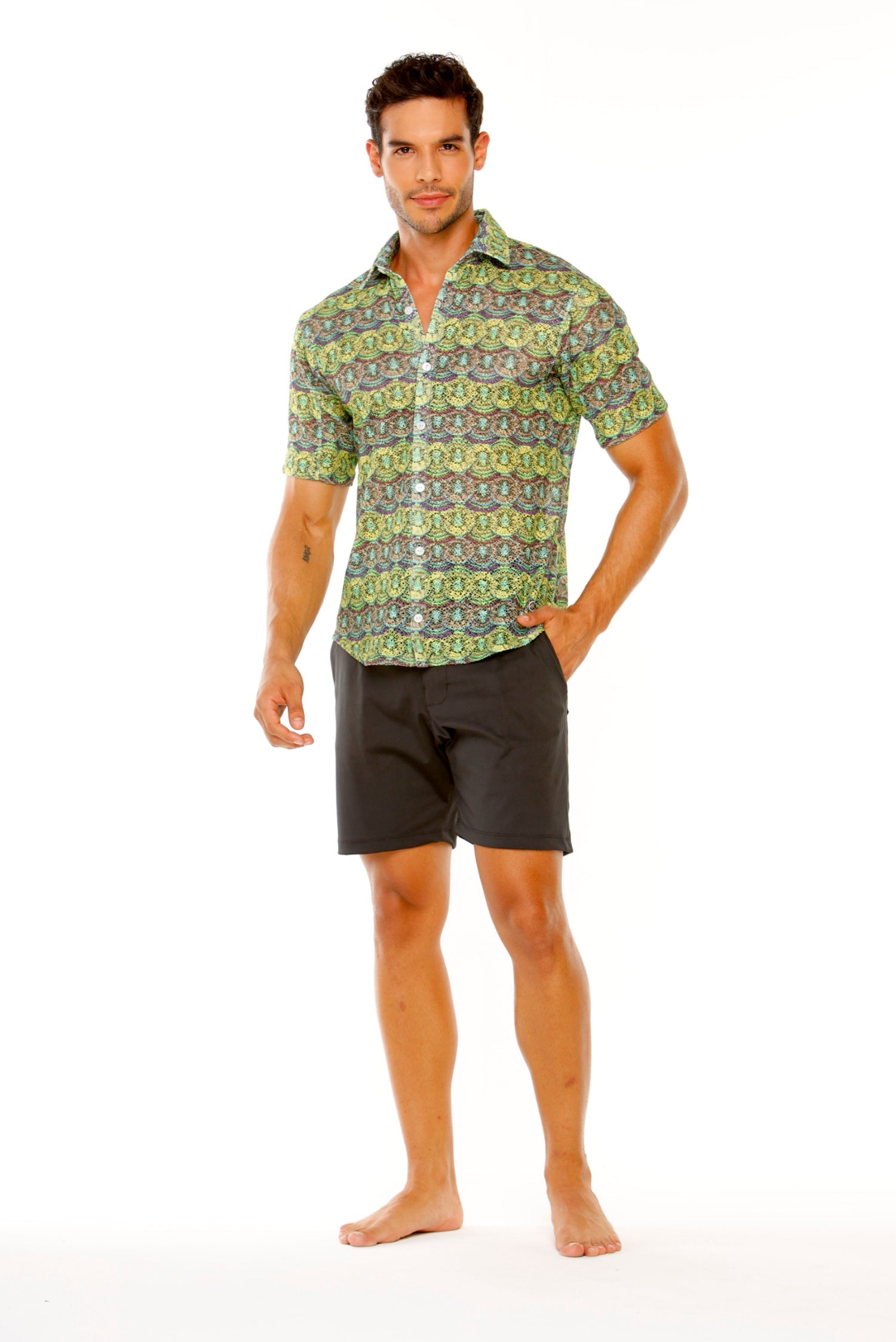 Camisa Papaya en Malla Unisex Estampado Verde