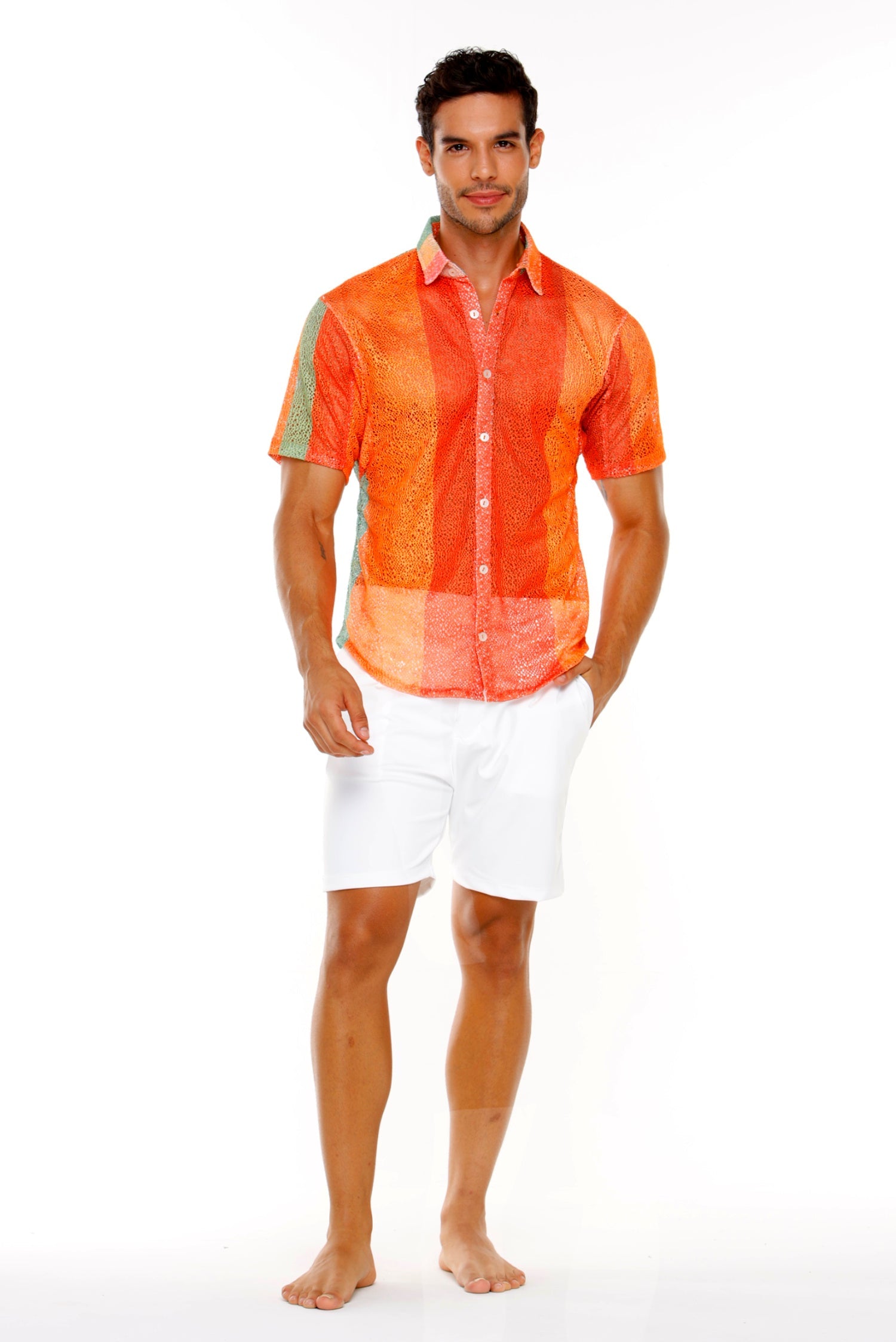 Camisa Papaya en Malla Unisex Rayas Naranja