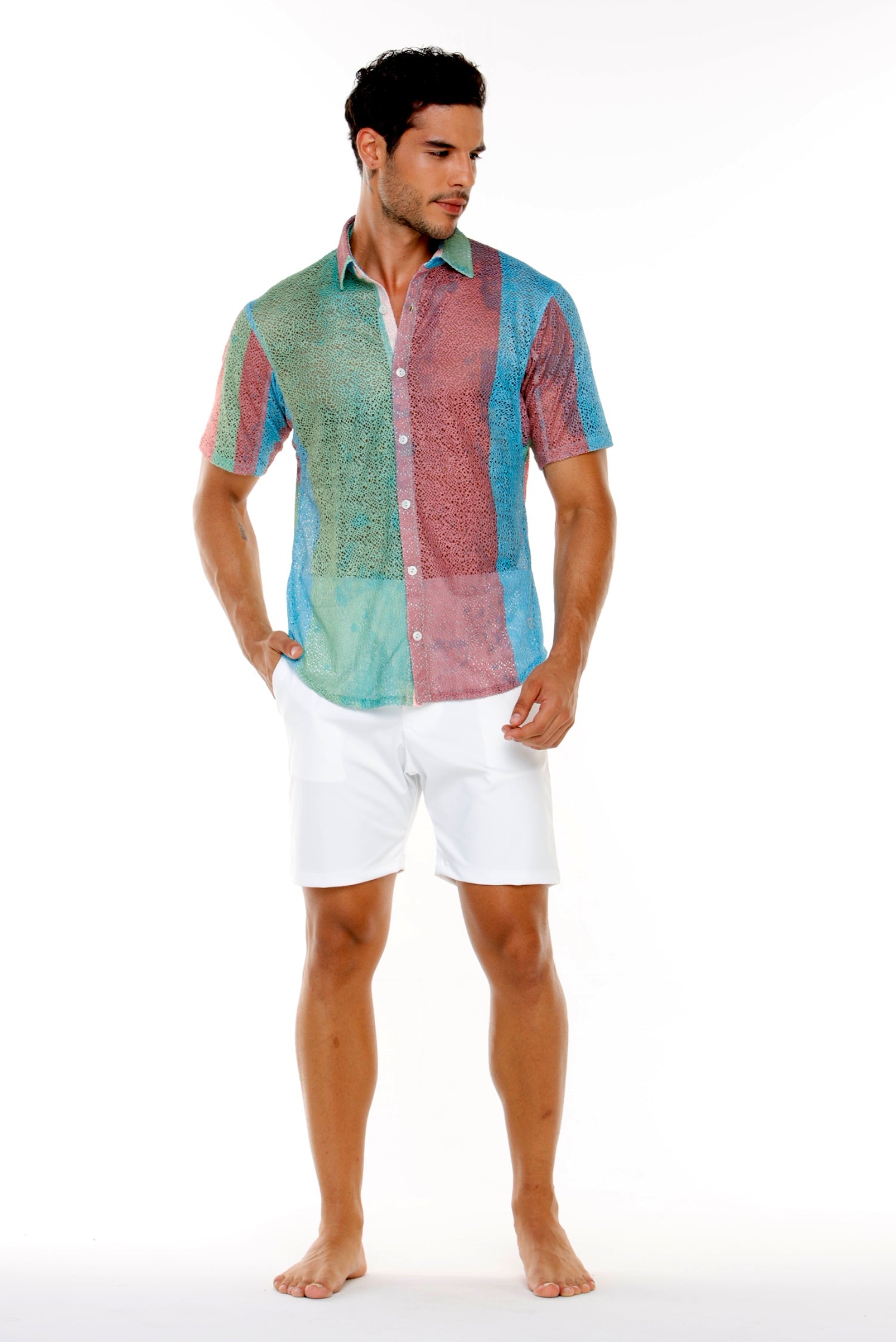 Camisa Papaya en Malla Unisex Rayas Azul