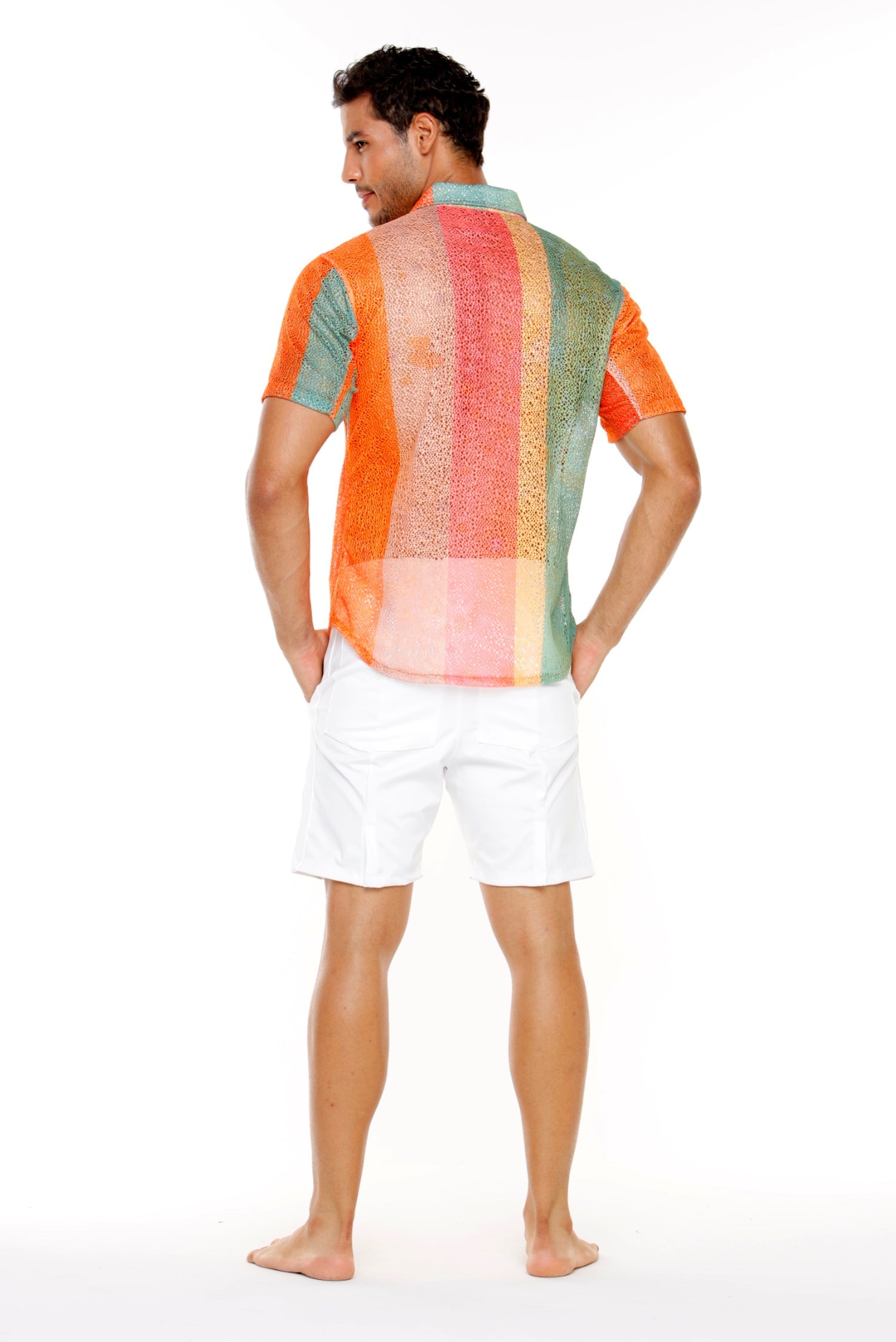 Camisa Papaya en Malla Unisex Rayas Naranja
